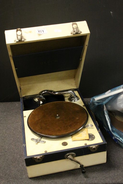 Vintage Decca 66 Portable Gramophone with a Small Group of 78 Records