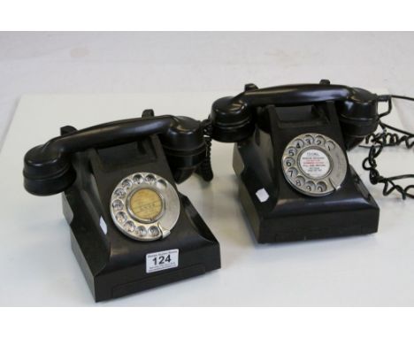 Two vintage Black Bakelite Telephones, one marked "Bell Telephones London" to dial