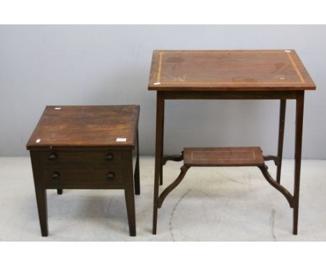 Mid 19th century Mahogany Box Commode with Ceramic Liner together with Edwardian Mahogany Inlaid Side Table