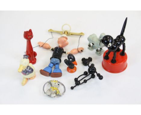 Small collection of vintage toys to include a Popeye Puppet