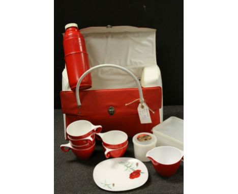 Retro Melaware Picnic Set comprising Two Thermos Flasks, Milk Jug, Six Cups, Saucers and Plates plus other Items contained in