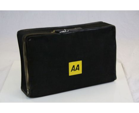 Vintage Canvas AA suitcase and contents to include related Car Badges, Uniform, Photographs etc plus other ephemera