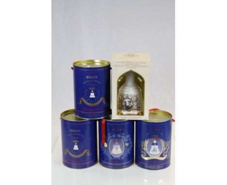 Five unopened Bells ceramic Commemorative bottles of Whisky for various Royal Events