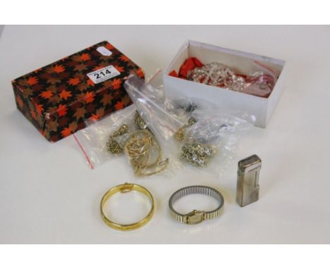 Small collection of costume jewellery to include necklaces, bangles, Dunhill cigarette lighter, ladies Avia wristwatch etc