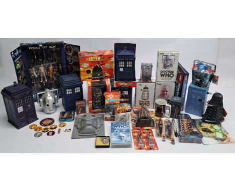 Quantity of Doctor Who related collectables, to include Character The Eleven Doctors figure set, TARDIS ice bucket, TARDIS tr