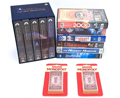 VHS cassettes and boxset x7, to include Star Trek The Next Generation 10th Anniversary Collectors Edition boxset, Holocaust 2