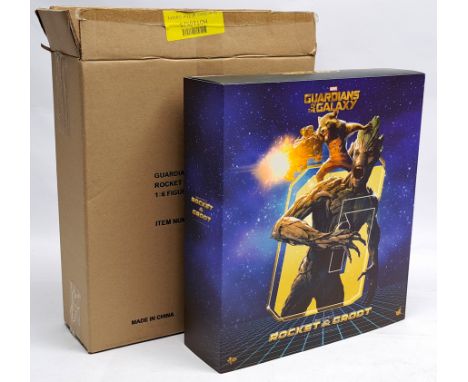 Hot Toys Guardians of the Galaxy Rocket &amp; Groot 1/6th scale collectible set, MMS-254, Excellent to Near Mint, Complete, w