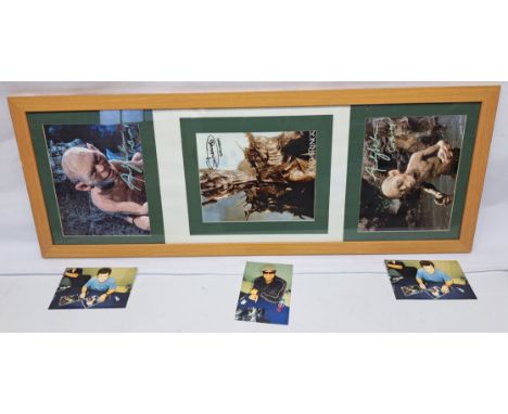 Lord of the Rings Framed Autographed Photos - Andy Serkis as Gollum (x2) plus Sala Baker as Sauron. Condition good to good pl