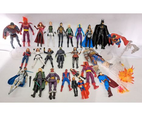 Quantity of Hasbro Marvel Legends and similar 6inch Action figures inc Black Widow, Scarlet Witch, Korg, with DC figures Supe