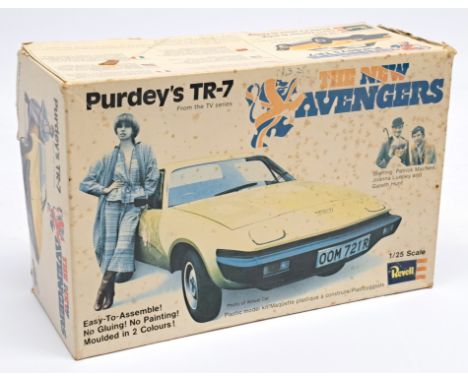 Revell vintage The New Avengers Purdey's TR-7 1:25 scale unmade plastic model kit, Kit number 6404, appears complete although
