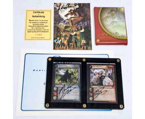 The Lord of the Rings signed trading cards, to include Dynamic Forces Greg and Tim Hildebrandt Tolkien Art 2-Card Bonus Set, 