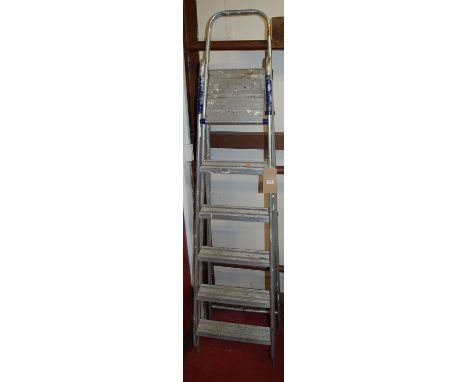 An aluminium six-step A-frame decorators ladder