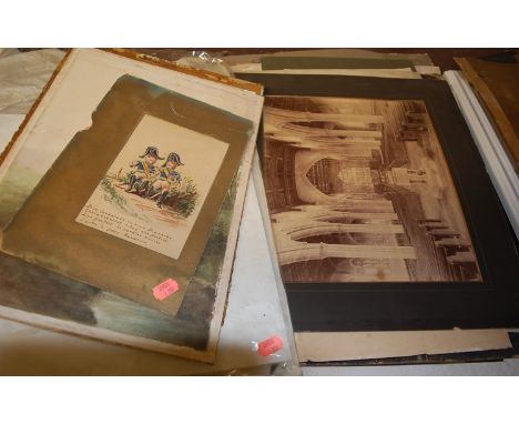 A collection of various pictures and prints, all unframed, 19th century and later