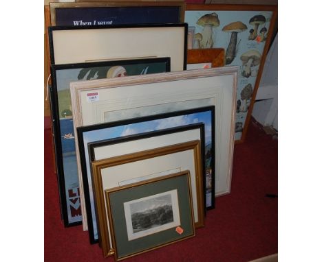 A collection of various pictures and prints to include; landscape watercolour, reproduction poster prints etc