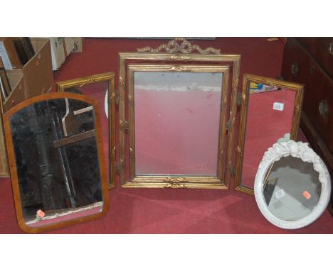 A gilt framed triptych dressing table mirror; together with two further wall mirrors; The Howton Sales 2000 print by John Kin