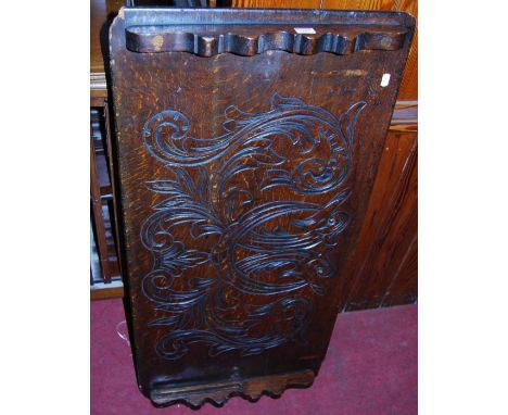 An early 20th century line carved oak monk's bench top only, length 107cm
