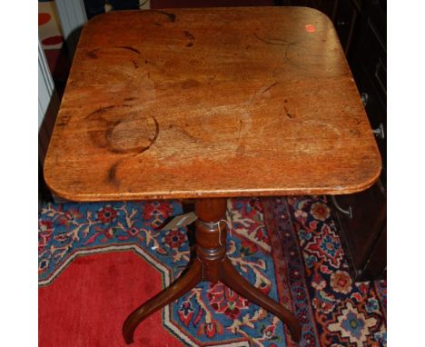 A Victorian round cornered fixed top pedestal tripod occasional table, width 46cm
