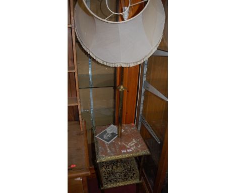 An early 20th century brass and rouge marble inset square two-tier standard lamp, width 40cm