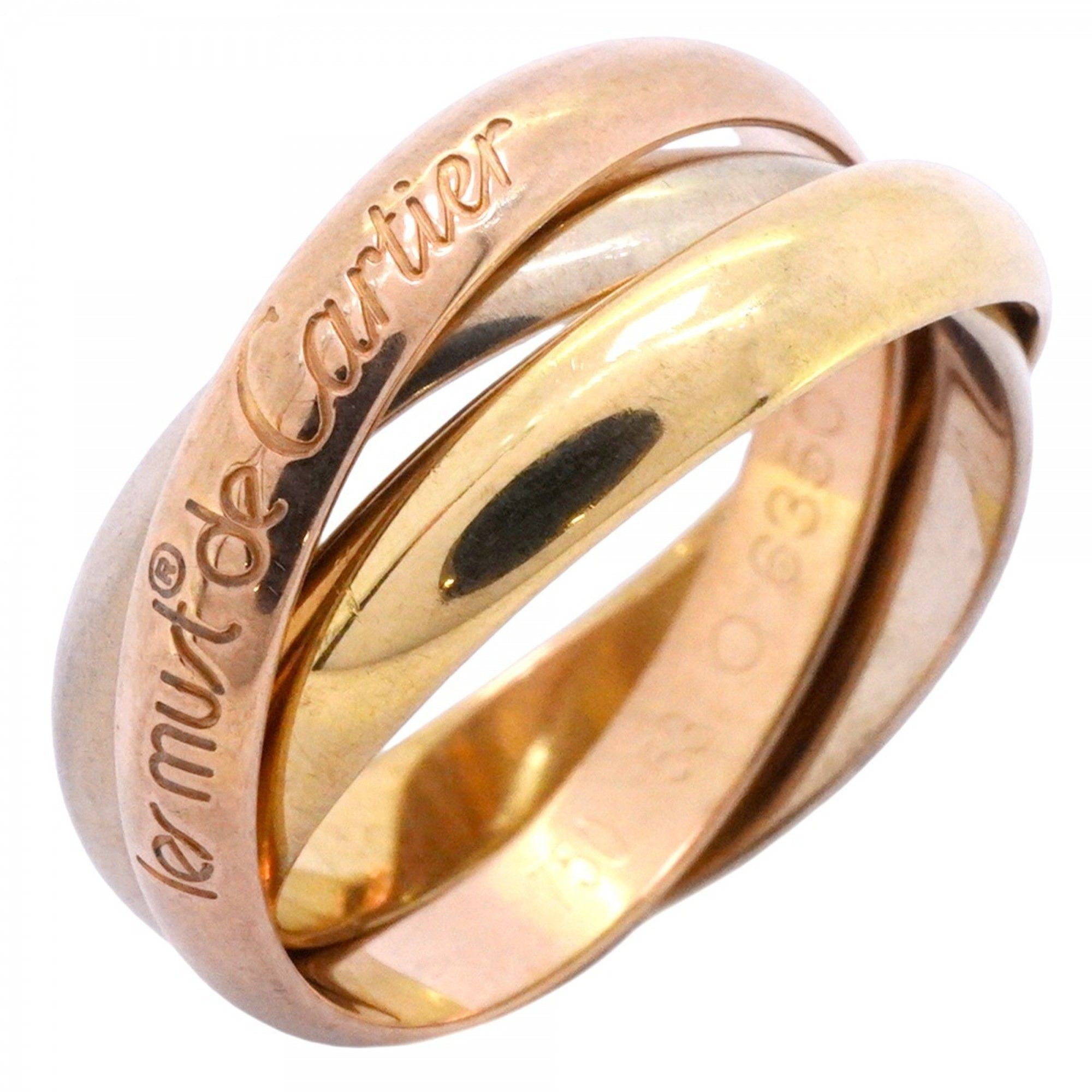 Cartier Trinity Ring, Classic Model, 18K Yellow Gold, White Pink #53, Women's