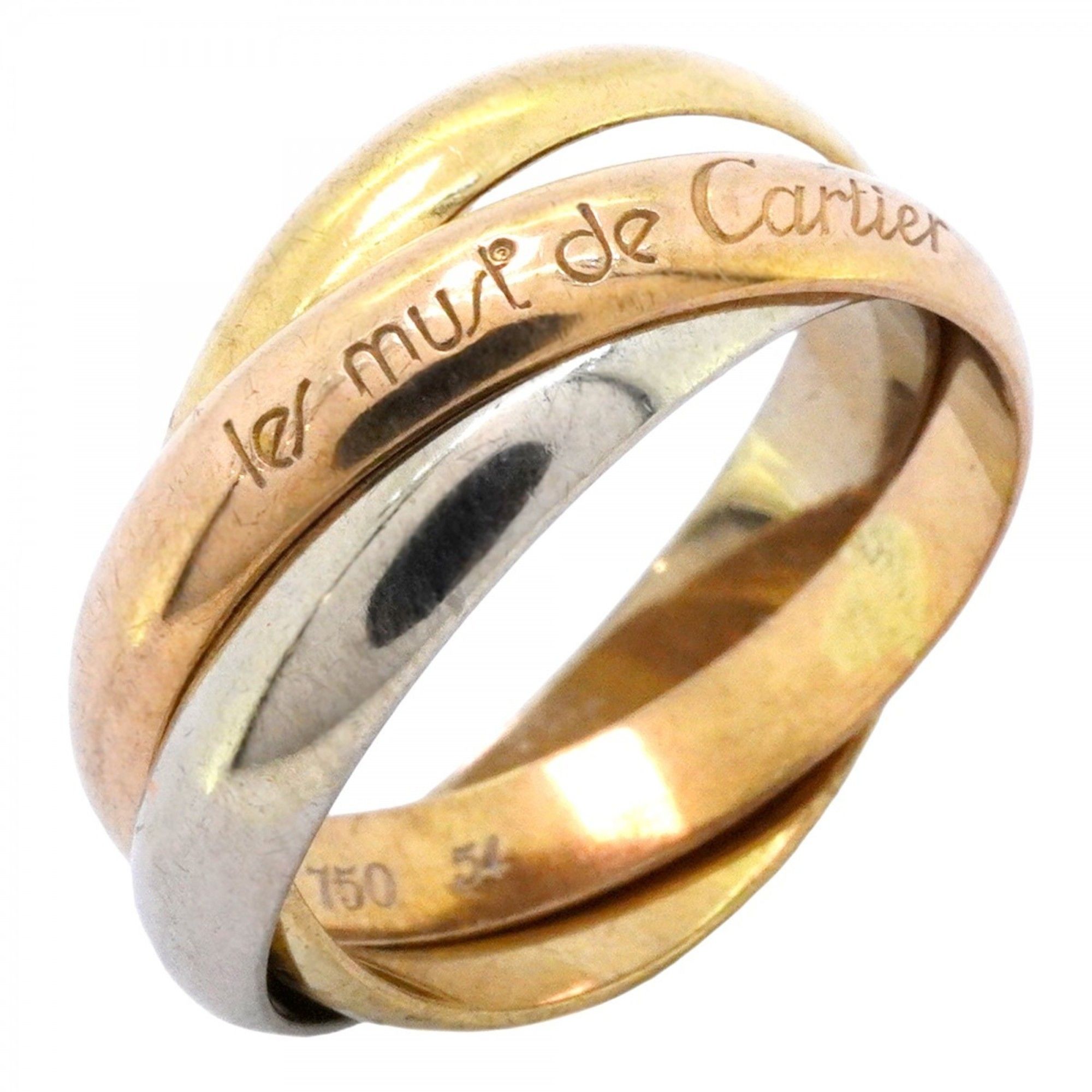 Cartier Trinity Ring, 18K Yellow Gold (K18YG), White (K18WG), Pink (K18PG), #54, Women's
