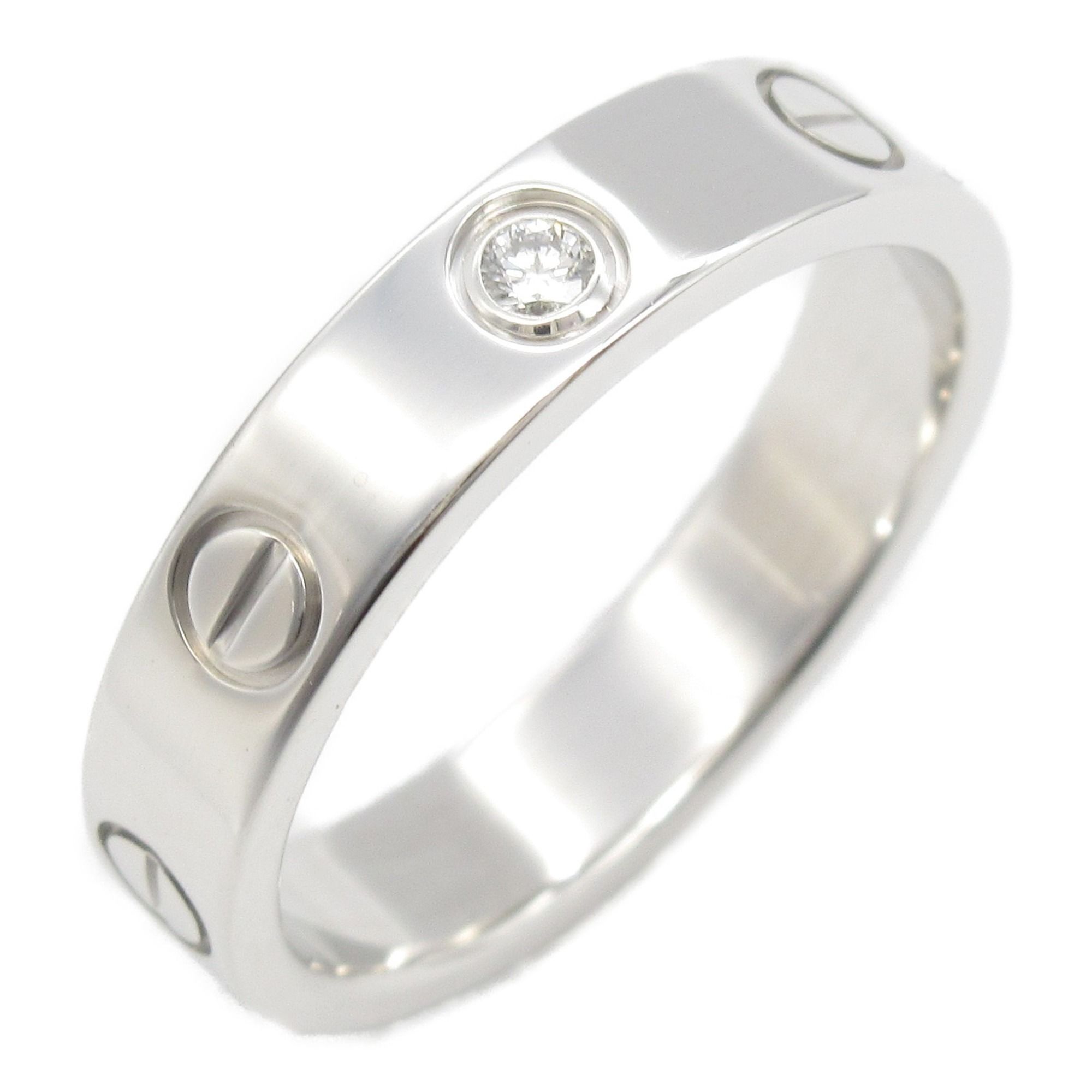 Cartier Mini Love Ring, 1PD, 18K White Gold with Diamonds, Clear, for Men and Women