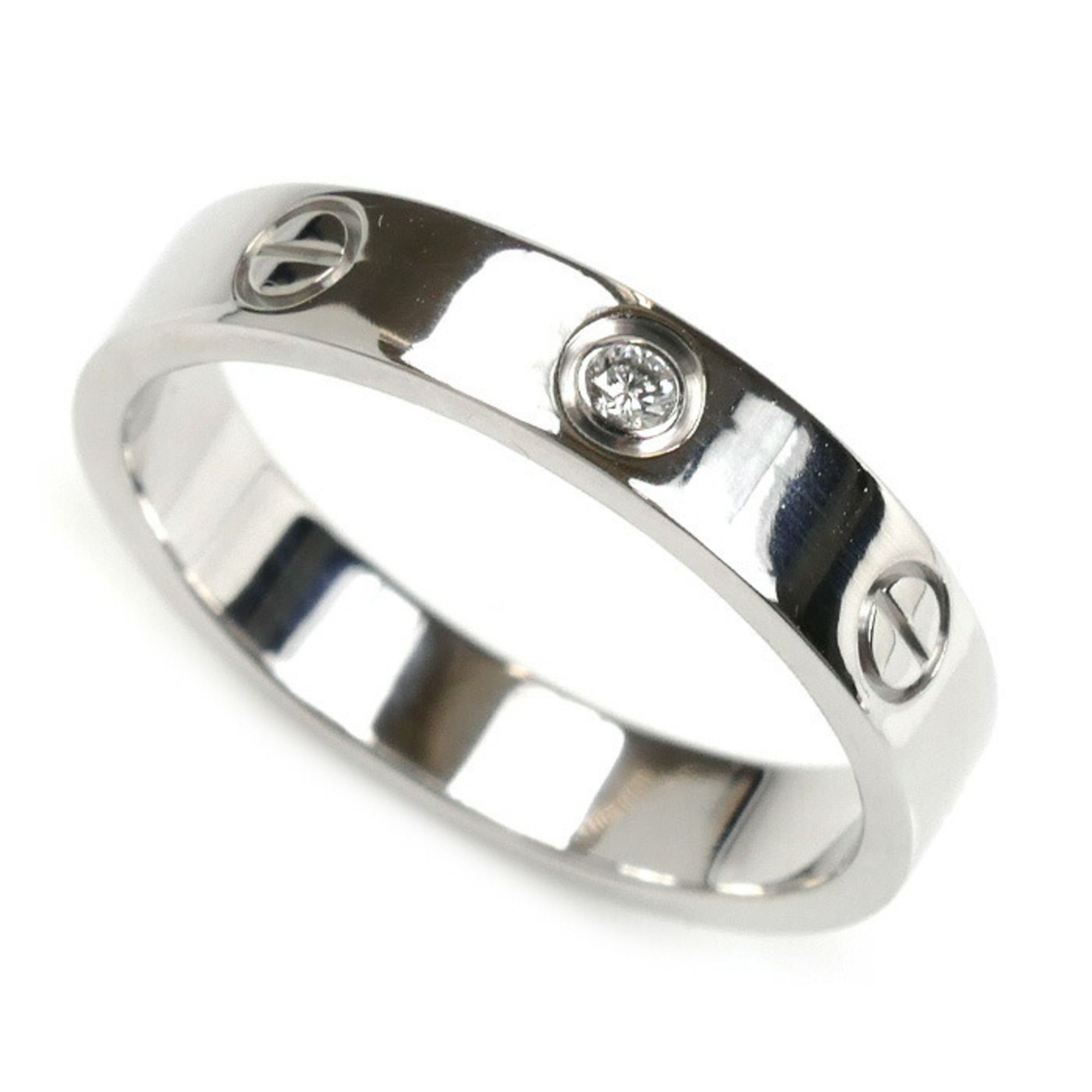 CARTIER 18KWG White Gold Love Ring with 1 Diamond, B4050555, Size 14.5, 5g, Women's