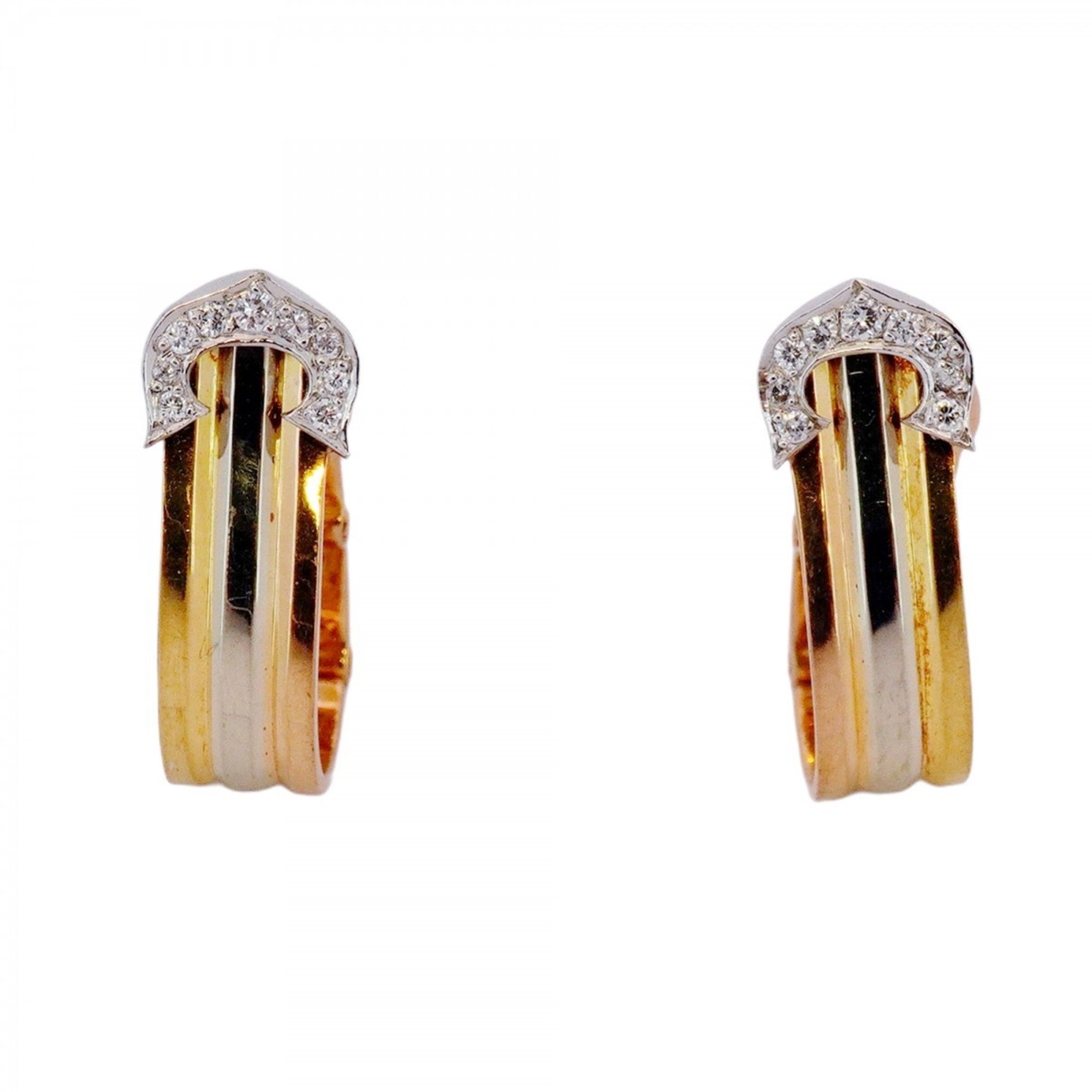 Cartier 2C Three-Color Earrings in 18K Yellow Gold, White Pink Gold with Diamonds for Women