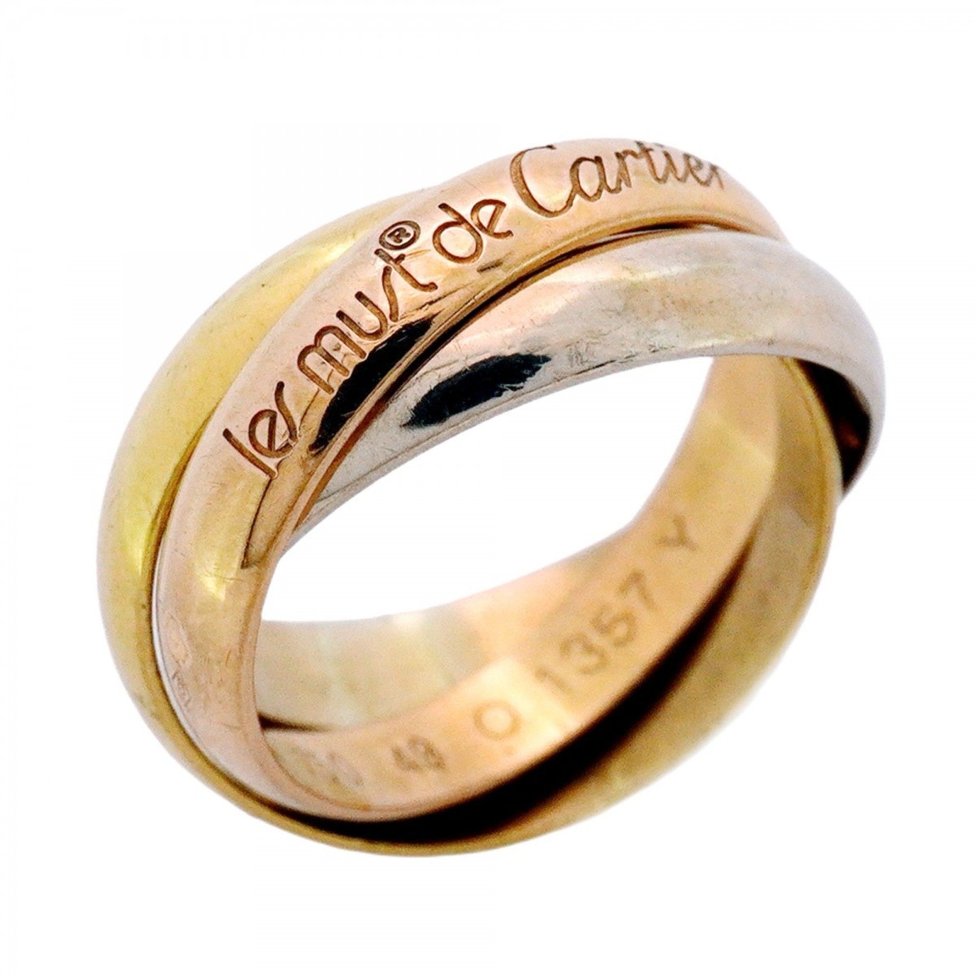 Cartier Trinity Ring, Classic Model, 18K Yellow Gold, White Pink #49, Women's, P1709181