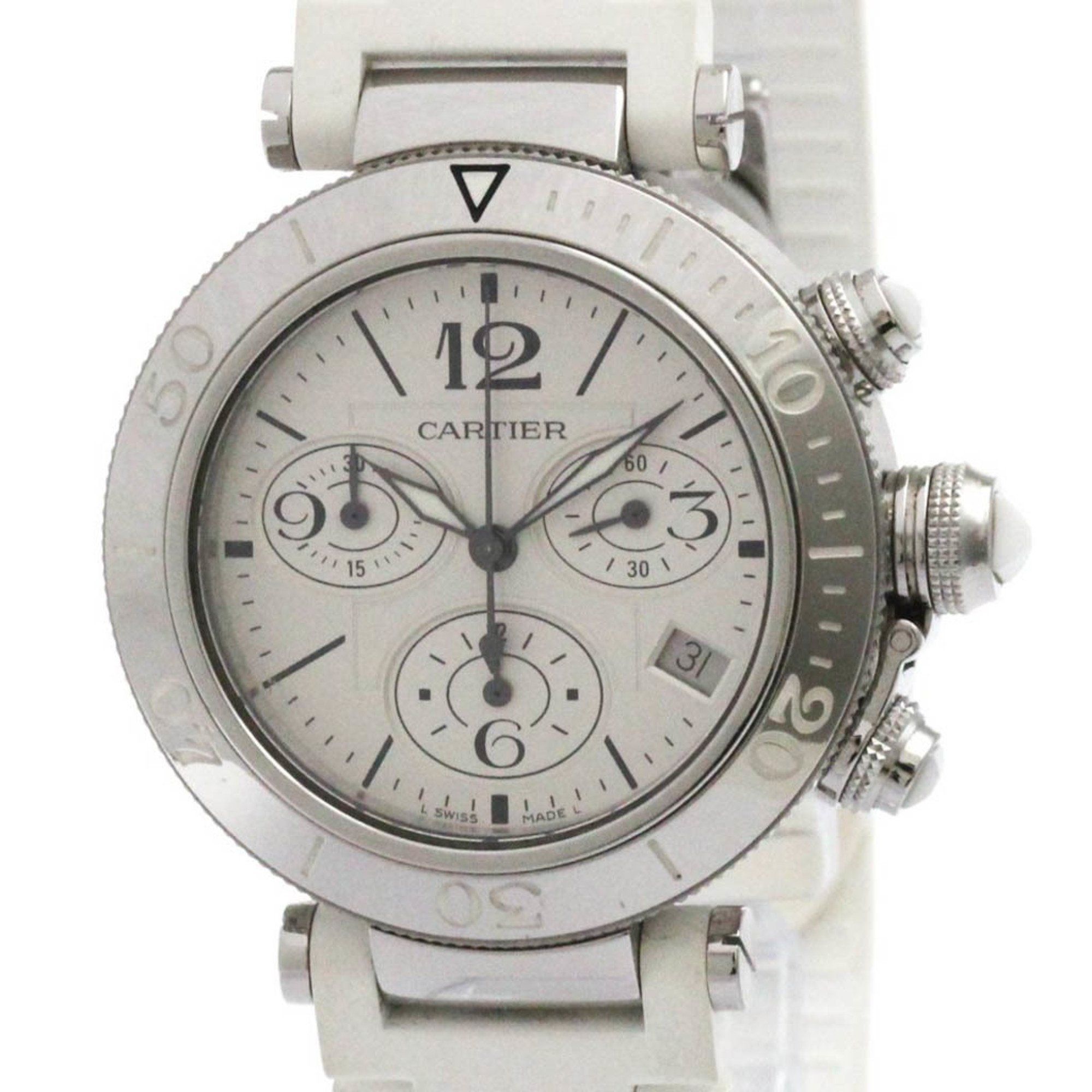 CARTIER Pasha Seatimer Steel Quartz Mid Size Watch W3140005 Polished