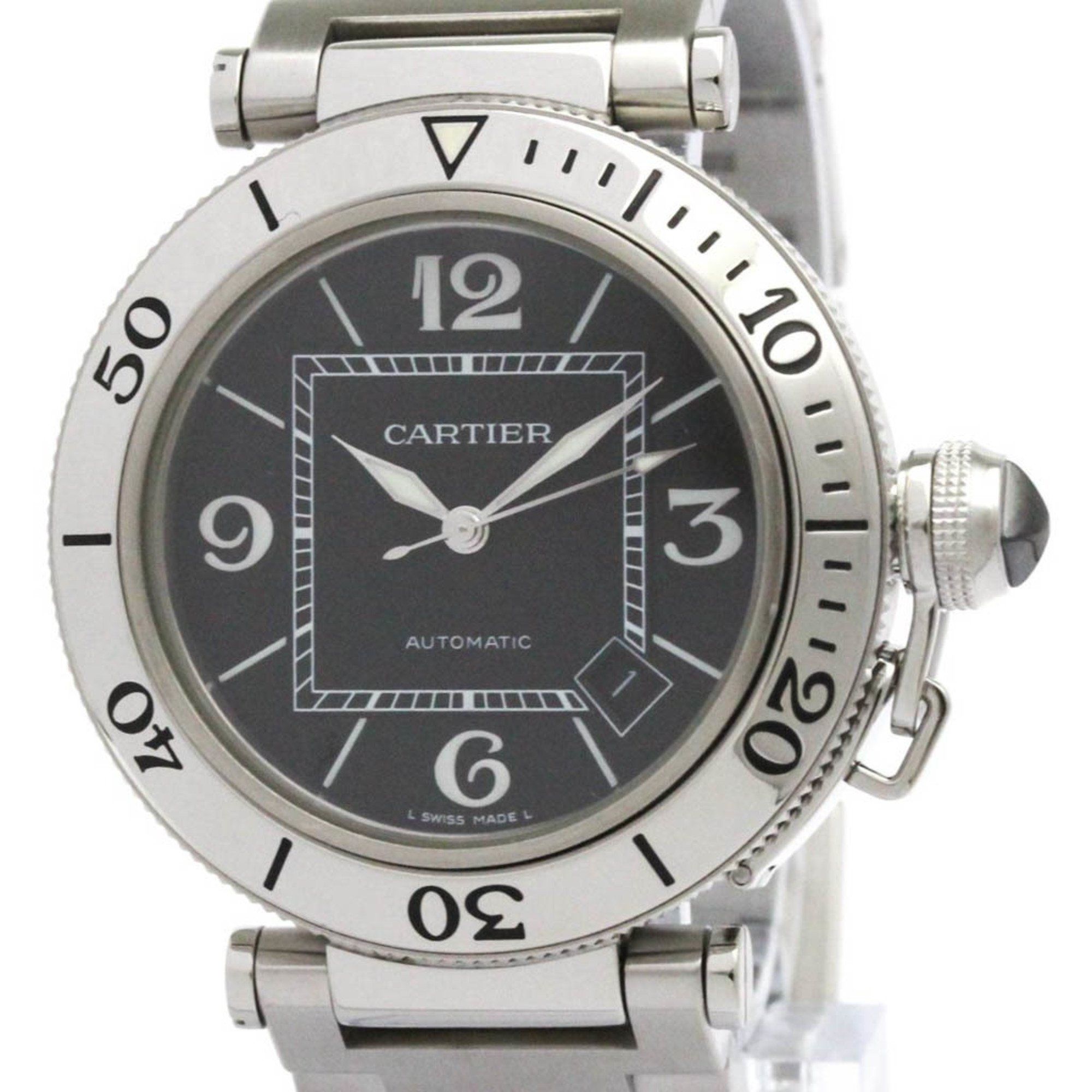 CARTIER Pasha Seatimer Steel Automatic Mens Watch W31077M7 Polished