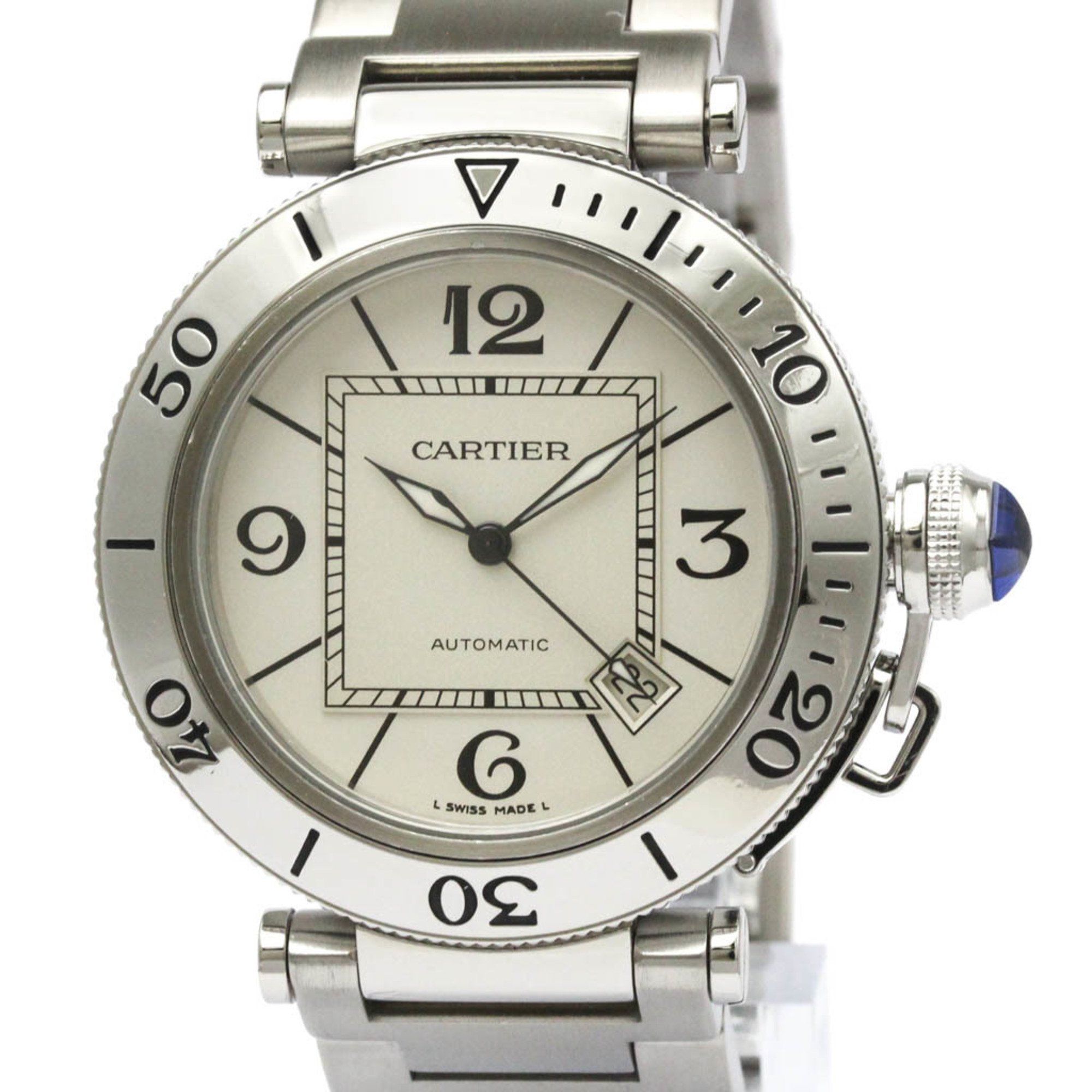 CARTIER Pasha Seatimer Steel Automatic Mens Watch W31080M7 Polished