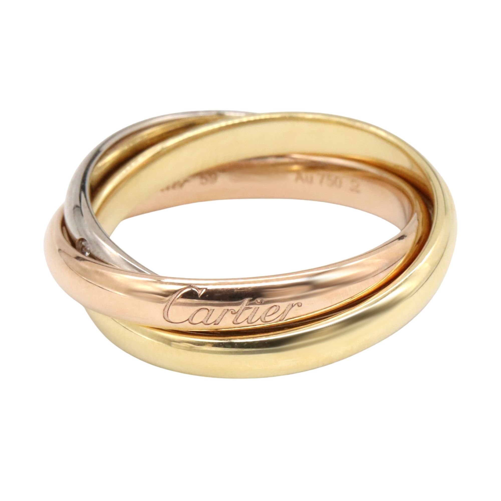 Cartier Trinity Ring, 5PD, available in 18K yellow gold, white and pink gold with diamonds. Availabl