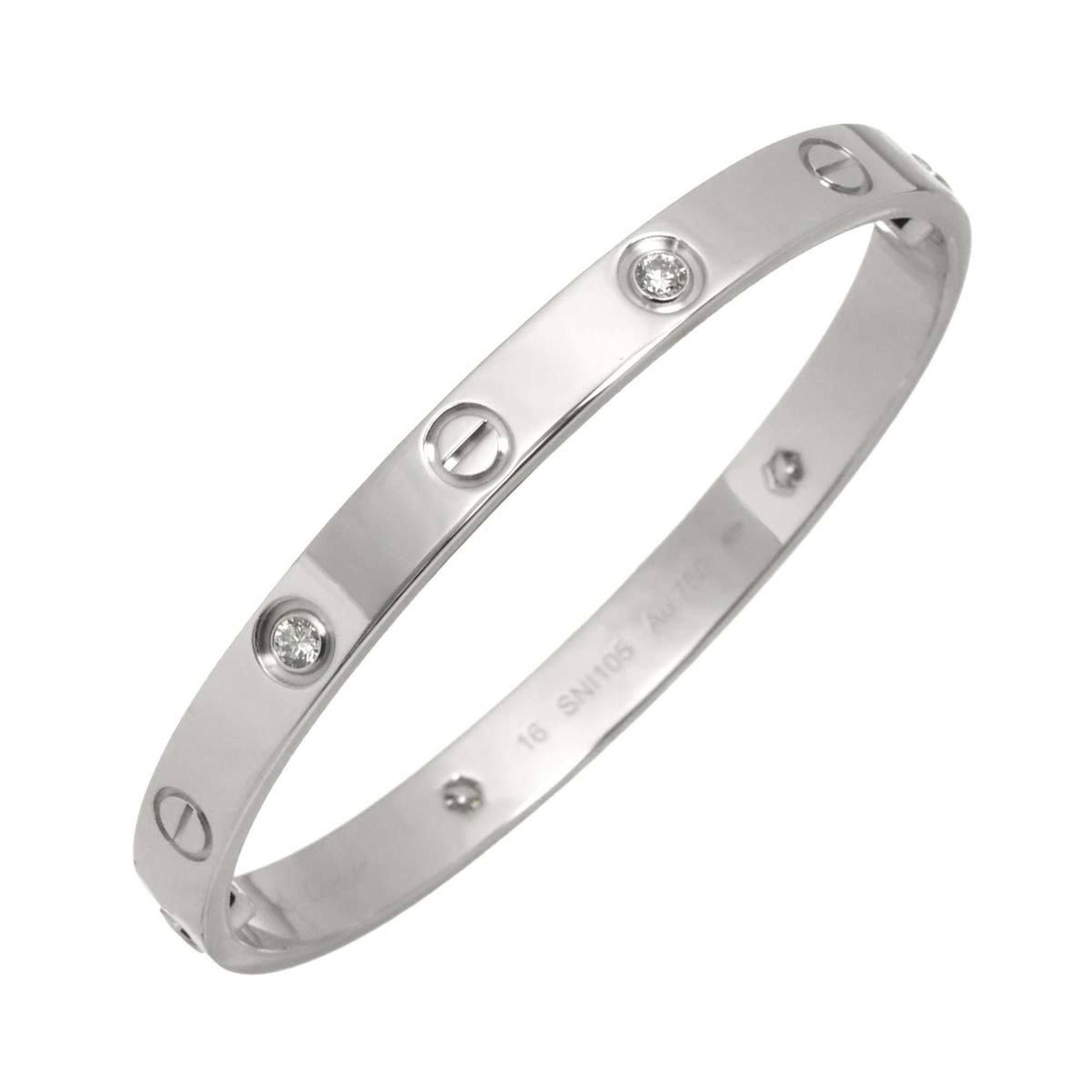 Cartier Love Bracelet, 4 Half Diamonds, #16, 18K White Gold 750, Bracelet Bangle