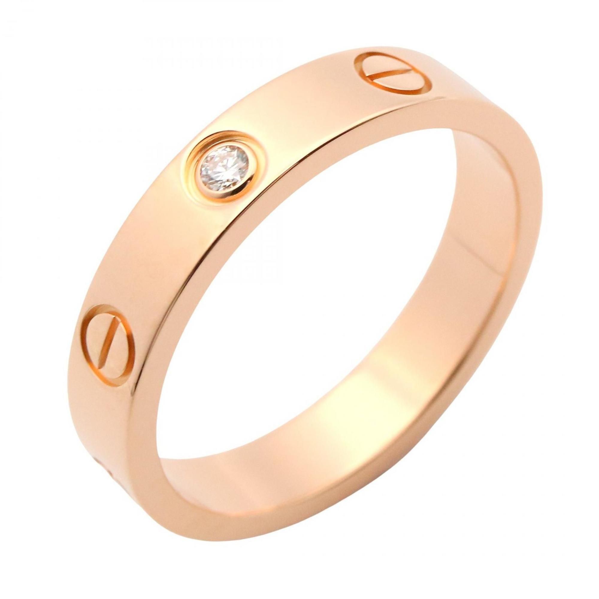 Cartier Mini Love Ring (1PD) in 18K Pink Gold with Diamonds, Clear or Gold, Women's, B4050700