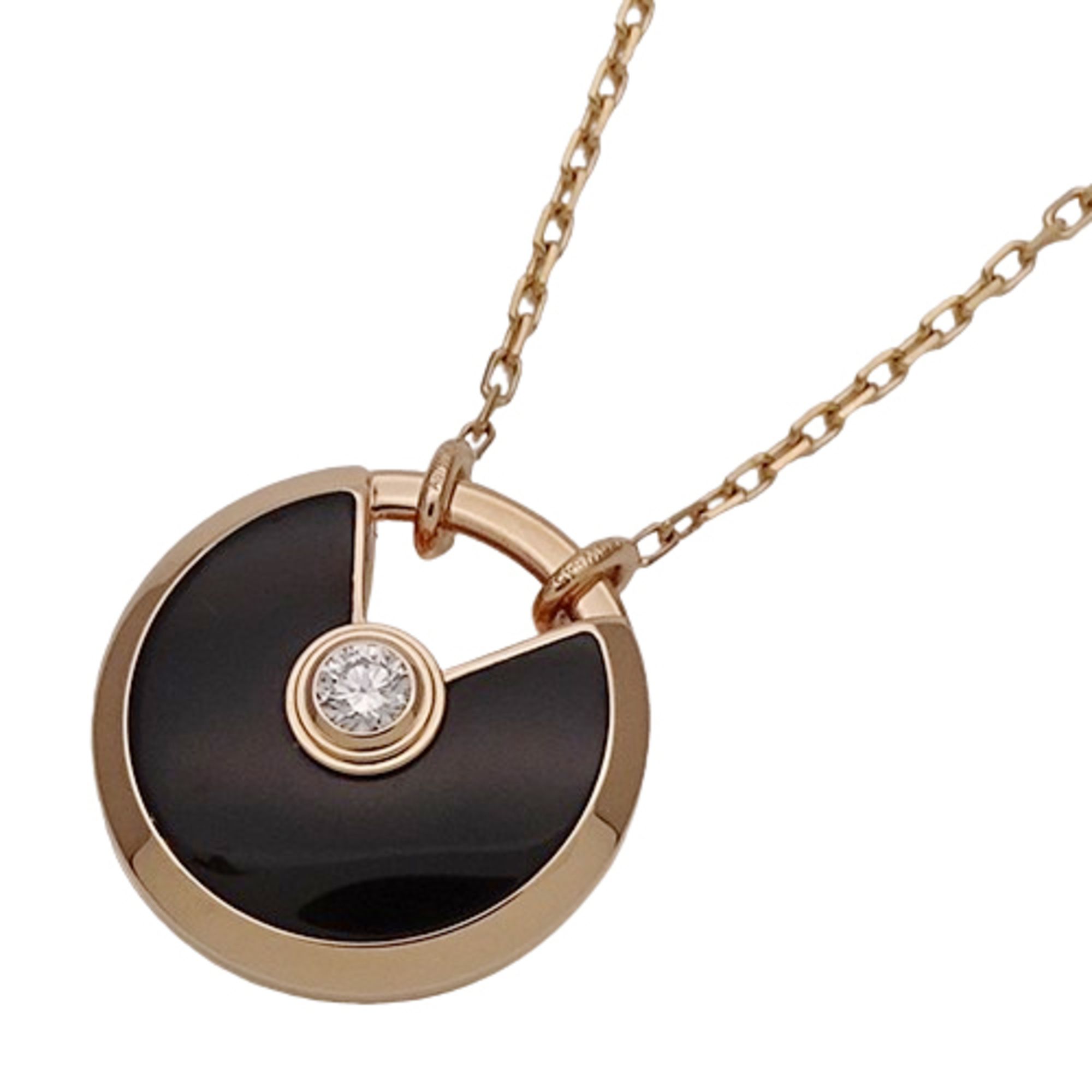 Cartier Women's Necklace, 750PG Onyx and Diamond Amulet, Small, Long, Pink Gold, Black