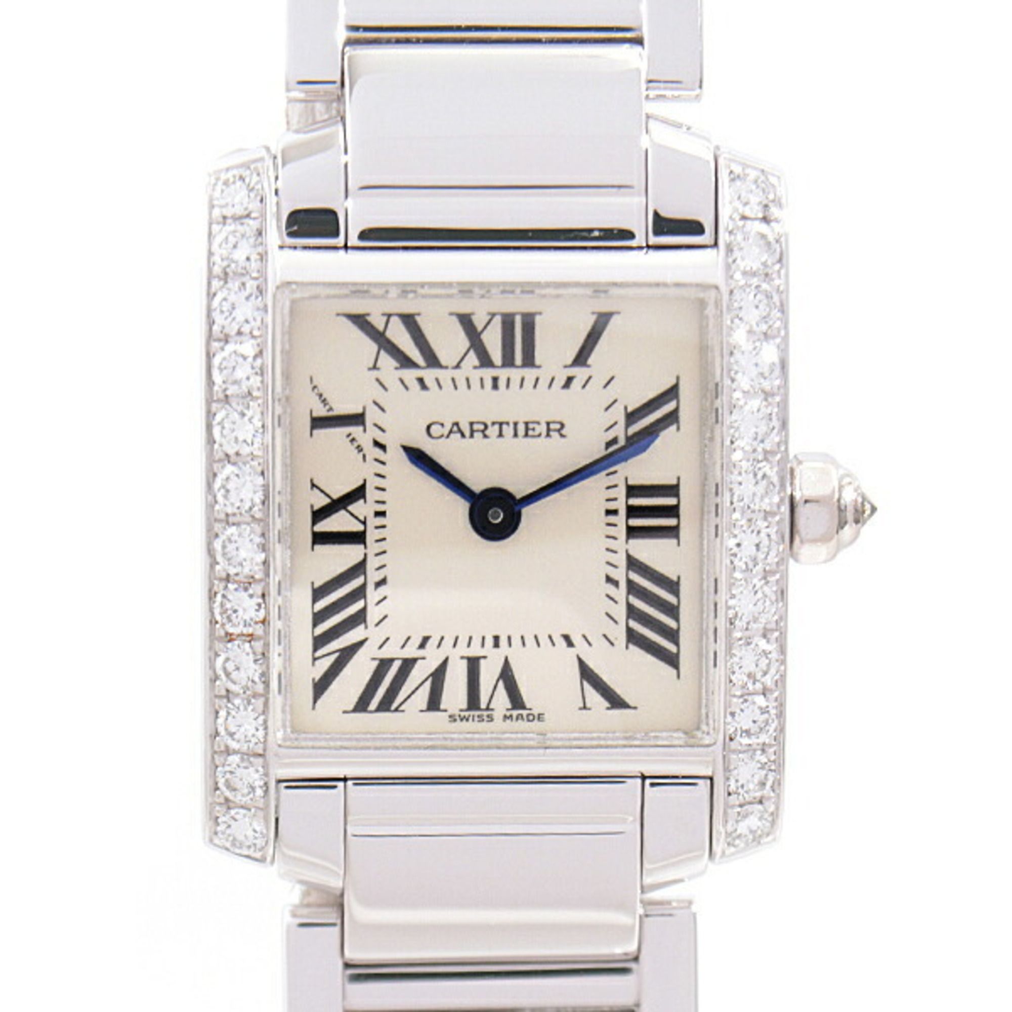 Cartier Women's Watch Tank Francaise SM Genuine Diamond Bezel Battery Operated Ivory Dial White Gold