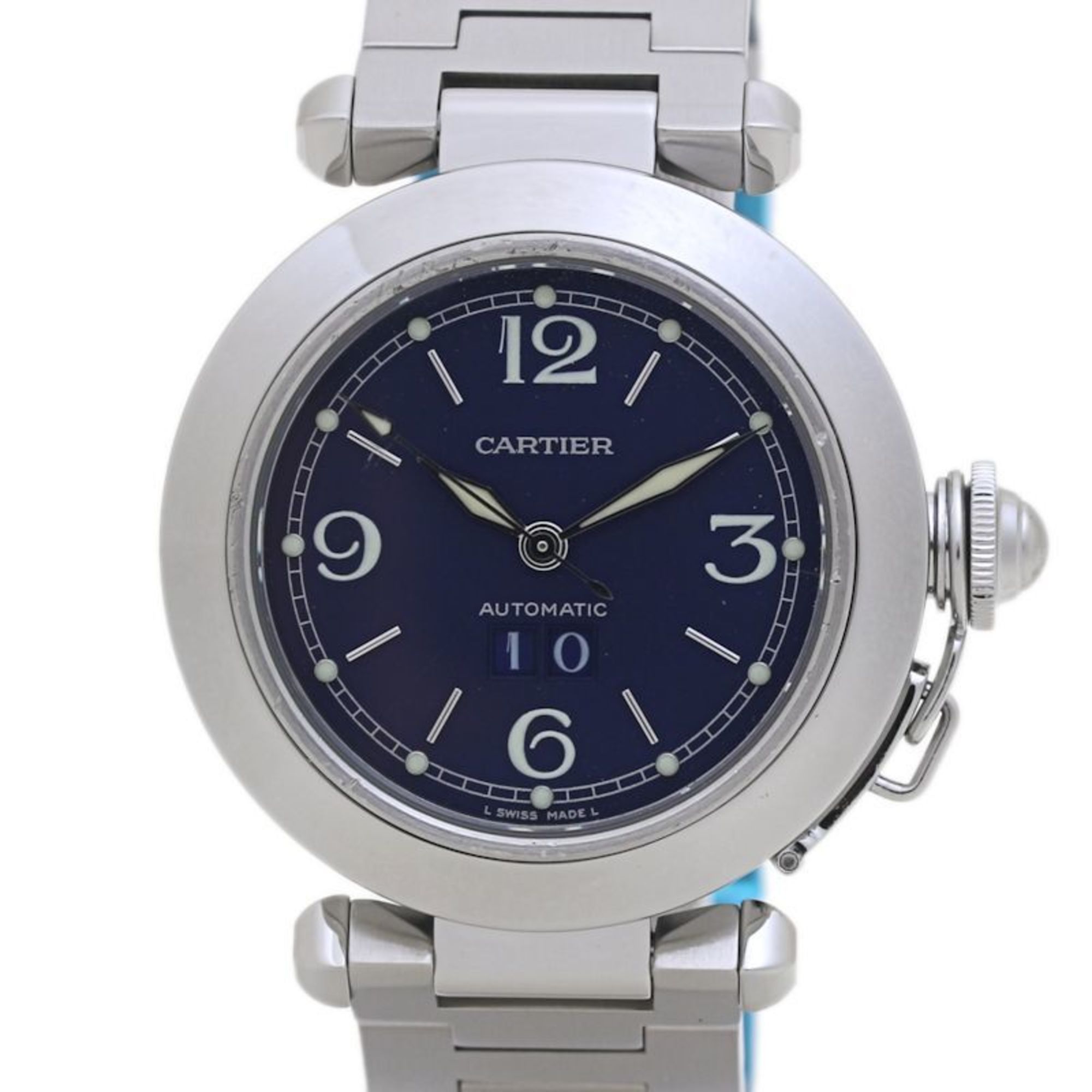 CARTIER Pasha C Big Date W31047M7 Navy Watch for Men and Women, Stainless Steel, 40061