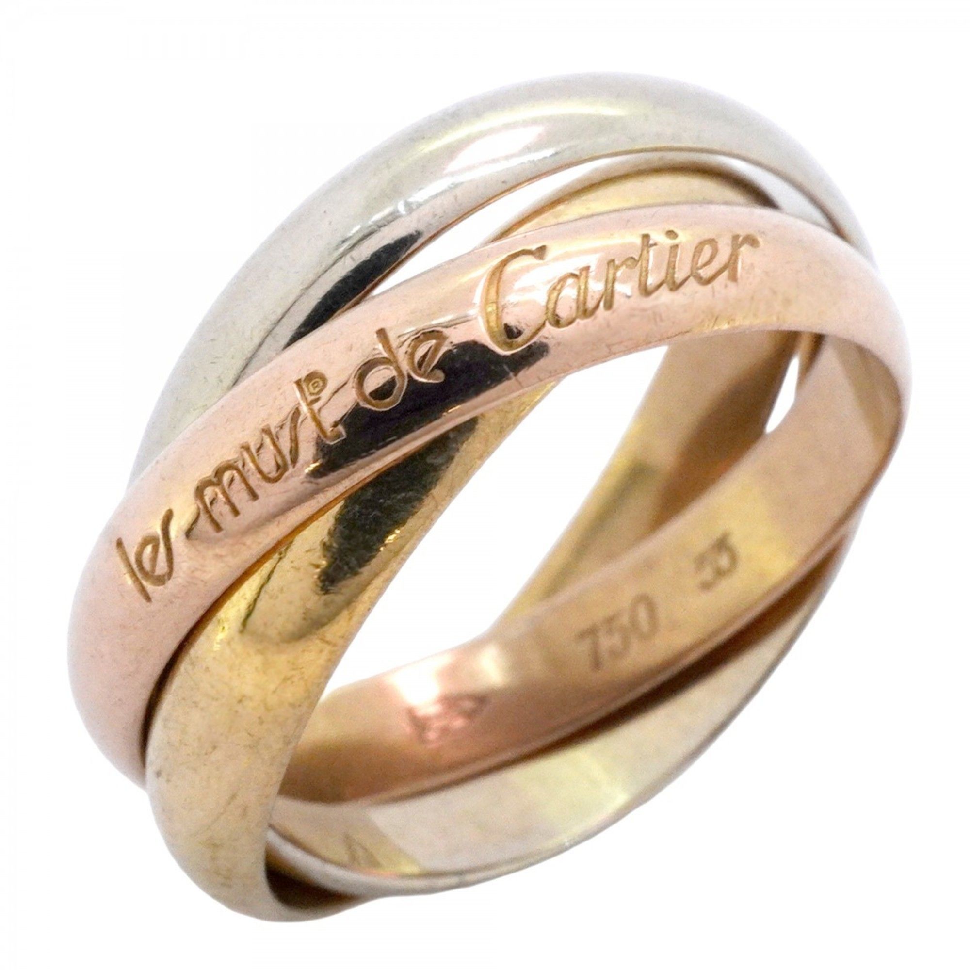 Cartier Trinity Ring, 18K Yellow Gold (K18YG), White (K18WG), and Pink (K18PG), #55, for Men Women