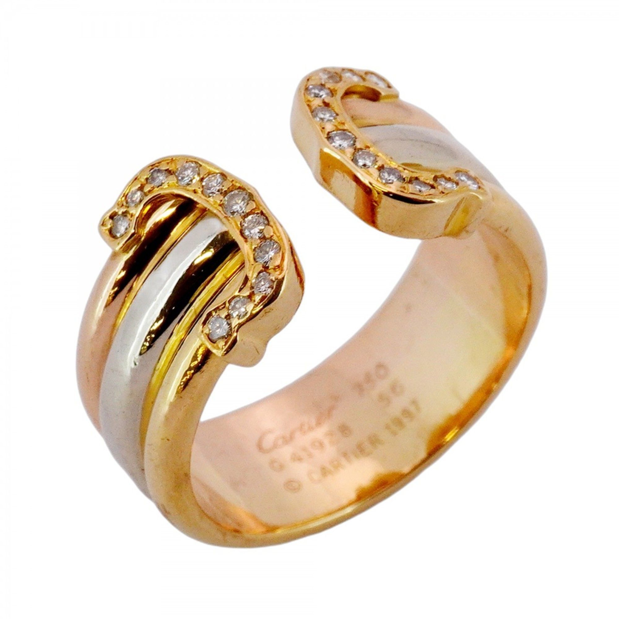 Cartier 2C Ring in 18K Yellow Gold (K18YG), White (K18WG), and Pink with Diamonds, #56, for Men Wome