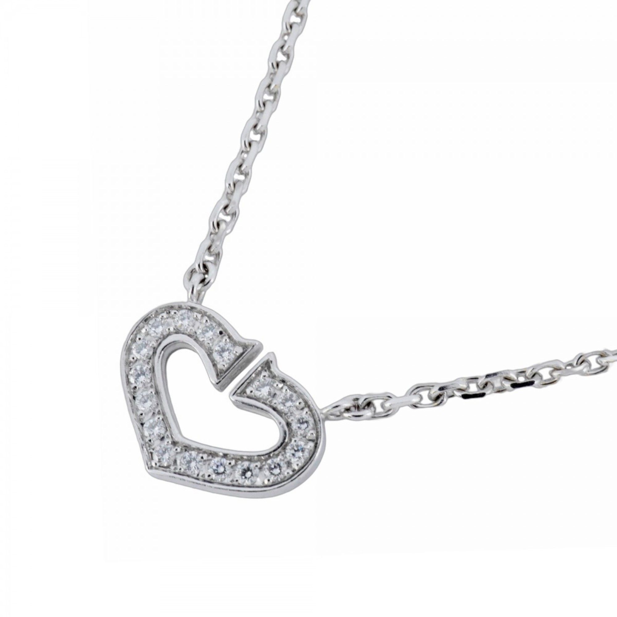 Cartier C Heart Necklace 18K White Gold Diamond Women's