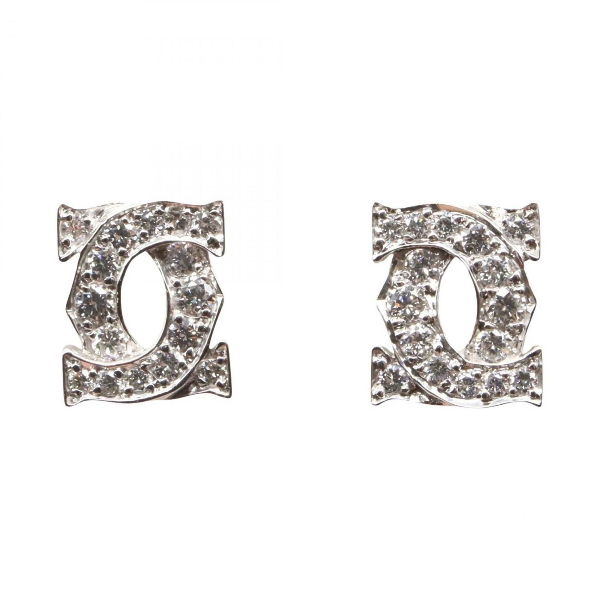 Cartier 2C Diamond Earrings in 18K White Gold (18KWG) with Diamonds, Available Silver and Clear.