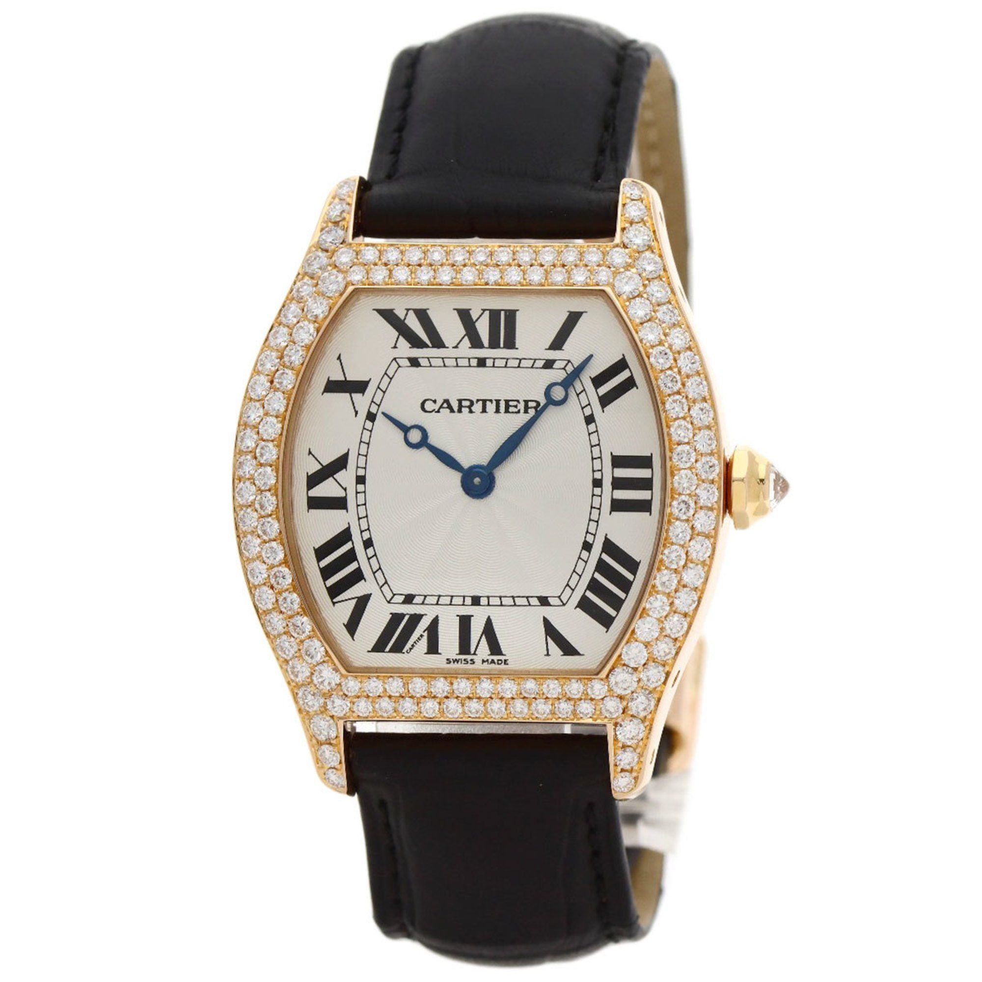 Cartier WA503951 Tortue LM Diamond Watch, 18K Pink Gold/Leather/Diamond, Men's