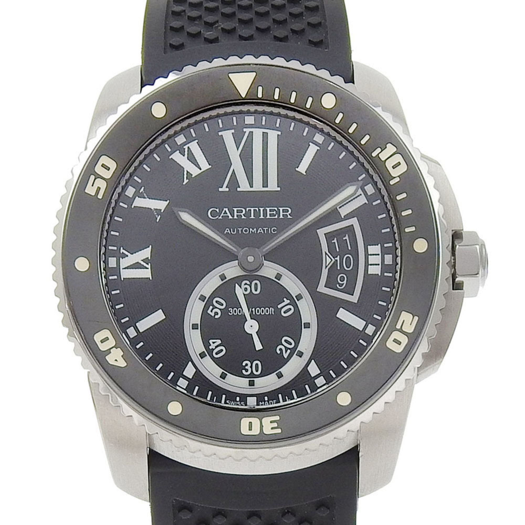 CARTIER Caliber Diver Wristwatch W7100056 Stainless Steel x Rubber Automatic Black Dial Men's