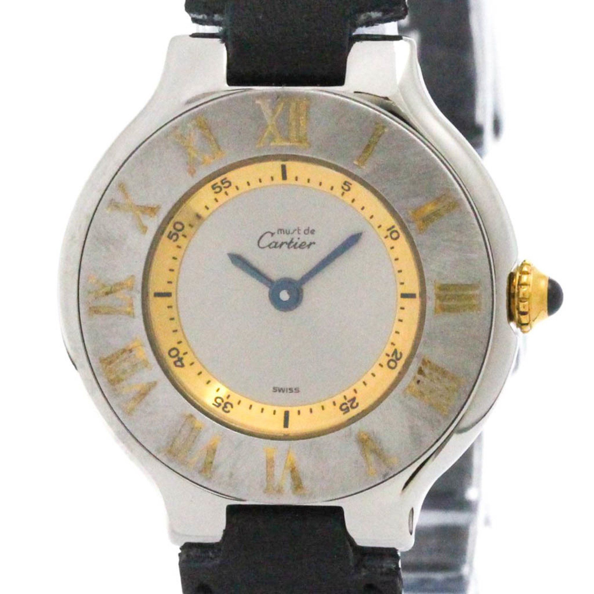 CARTIER Must 21 Gold Plated Steel Quartz Ladies Watch W10073R6 Polished