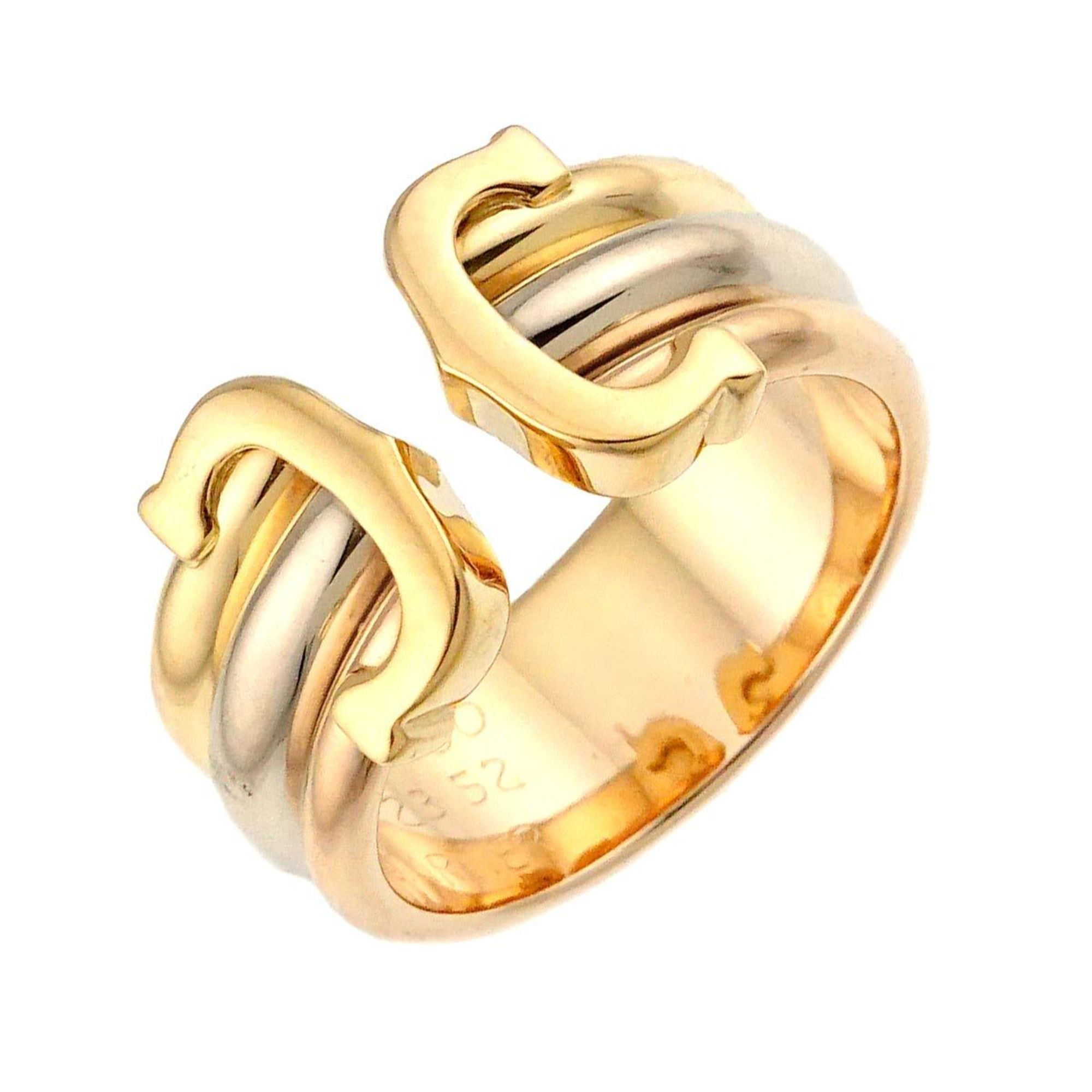 Cartier C2 #52 Ring in 18K Yellow Gold, White and PG. Three-tone gold 750 with 2C accents.