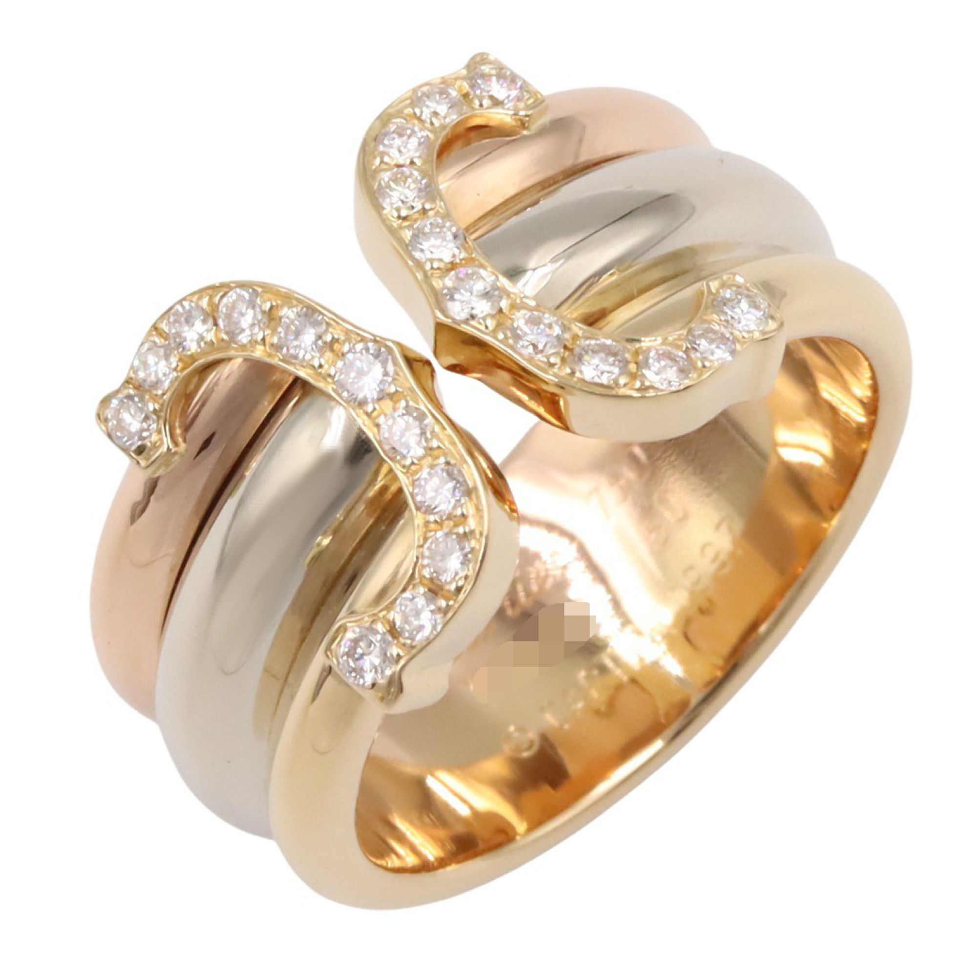 Cartier 2C Diamond Ring, 18K Yellow Gold, White Pink Clear Diamond, Women's