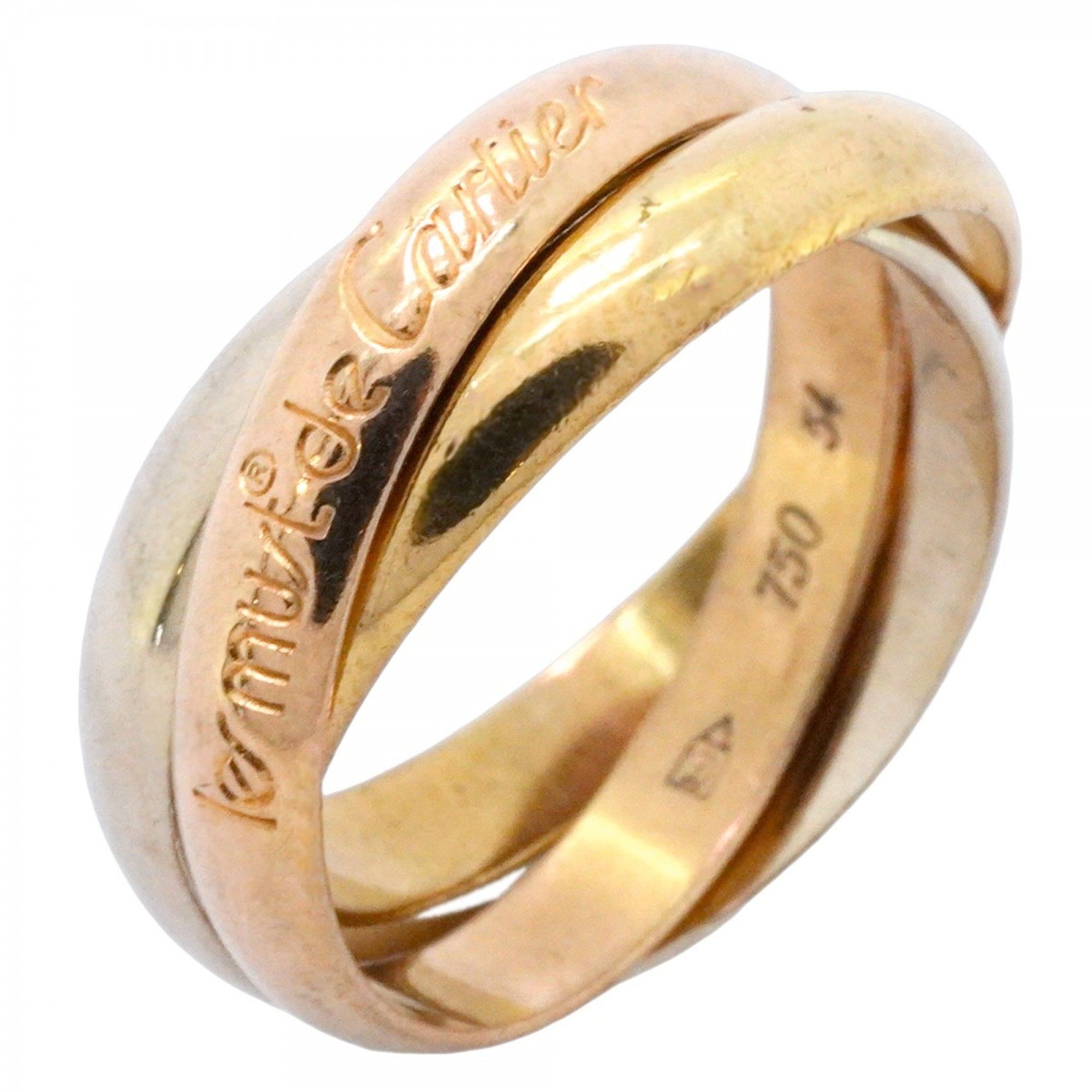 Cartier Trinity Ring, Classic Model, 18K Yellow Gold, White Pink #54, Women's