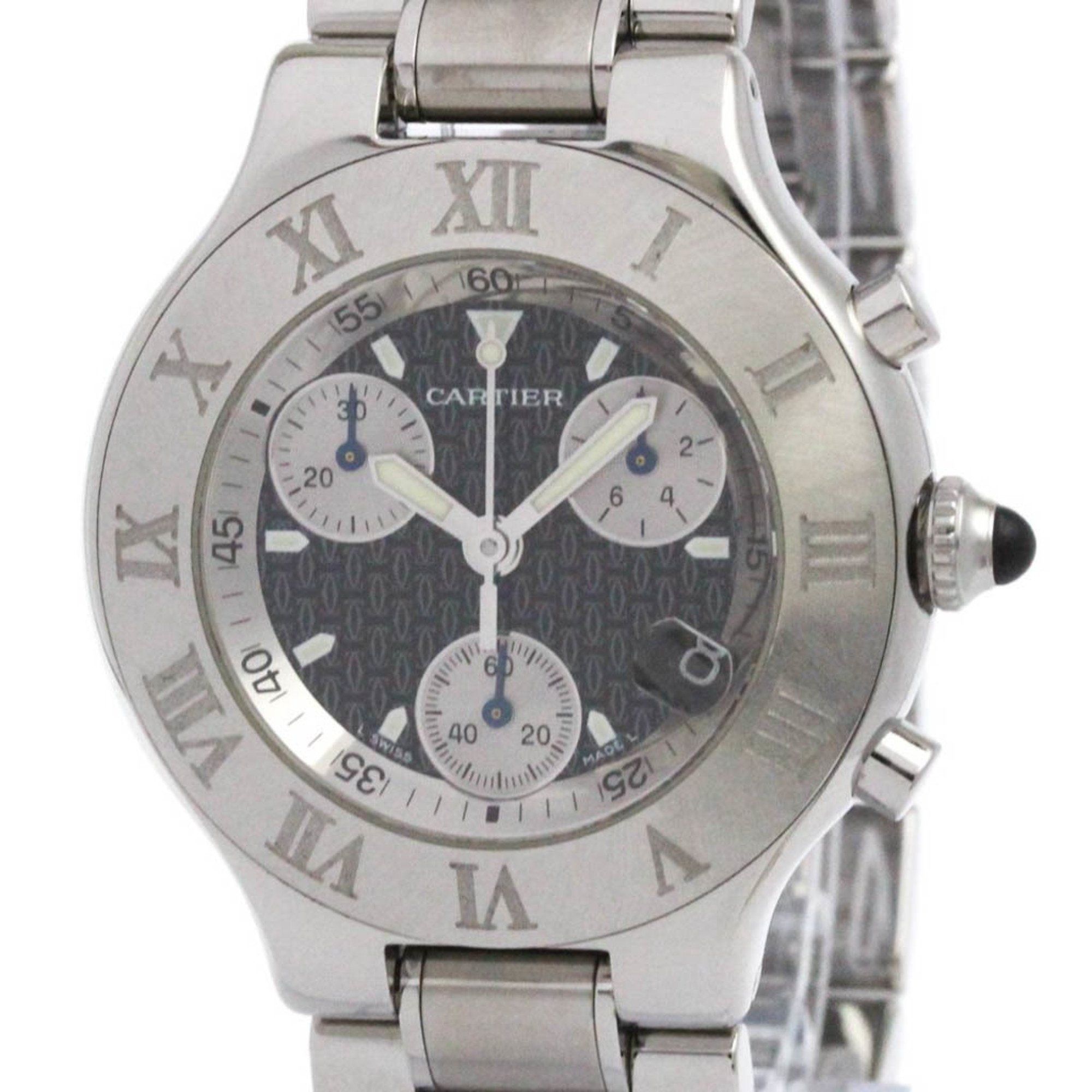 CARTIER Must 21 Chronoscaph Steel Quartz Mens Watch W10172T2 Polished