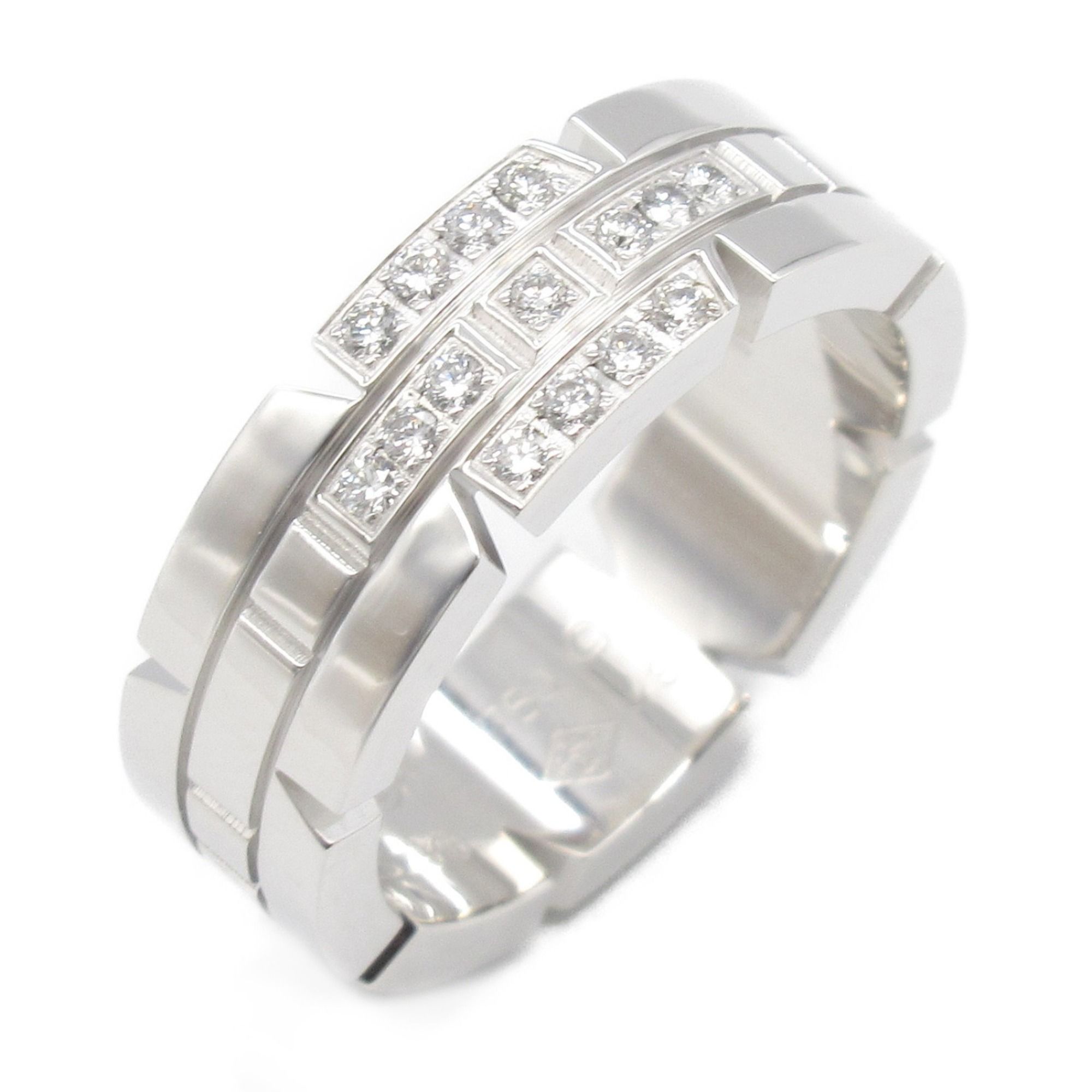 Cartier Tank Française Diamond Ring, 18K White Gold (K18WG) with Diamonds, Clear, for Women
