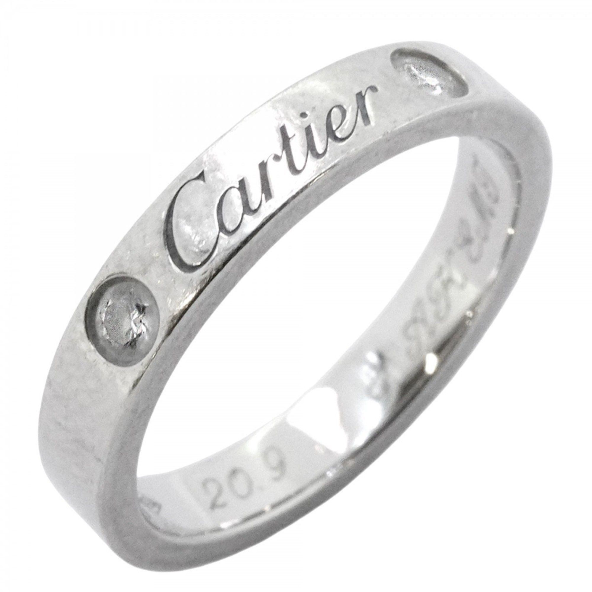 Cartier Ring Engraved 2PD Pt950 Platinum Diamond #47 Women's